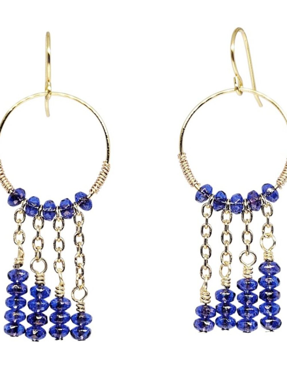Handmade Capri Blue Chandelier Earrings Gold Tone Hoop Dangle Beaded Drops Boho
